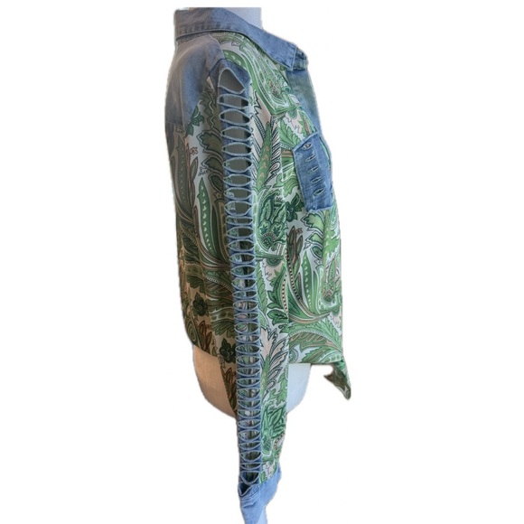 A.Z.I. New York Paisley Denim Chiffon Lattice Open Long Sleeve button Down Top S - Picture 4 of 15